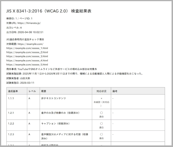 検査サンプル画面