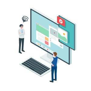 ホームページのことで悩むビジネスマンのイラスト